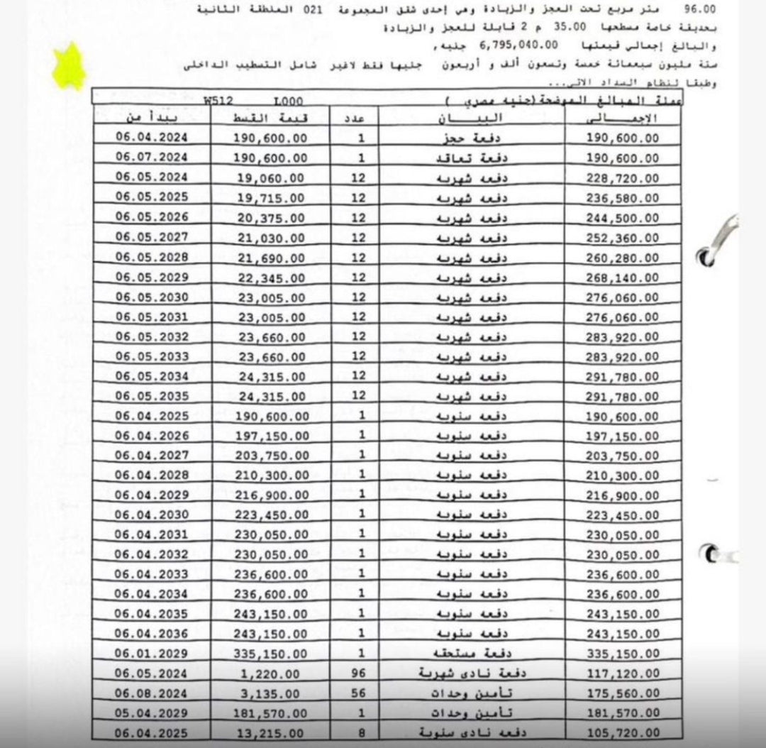 شقه 96م وجاردن 35م للبيع في مدينة نور العاصمة الادارية